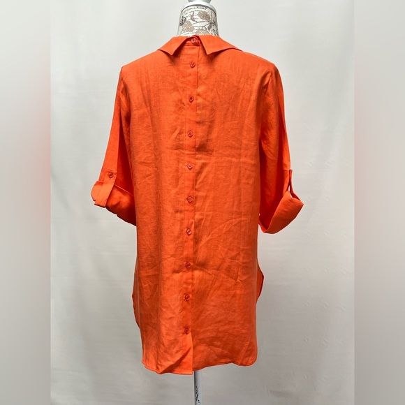 Soft Surroundings Orange 100% Linen Cuffed 3/4 Sleeve top size M - Picture 6 of 12